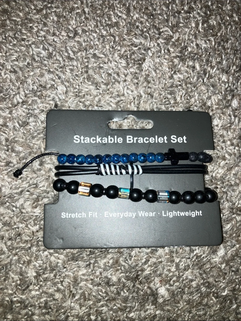 LEGACYROCK 2026 Men's Stackable Beaded Bracelet Set - Black & Blue 3 Sets New